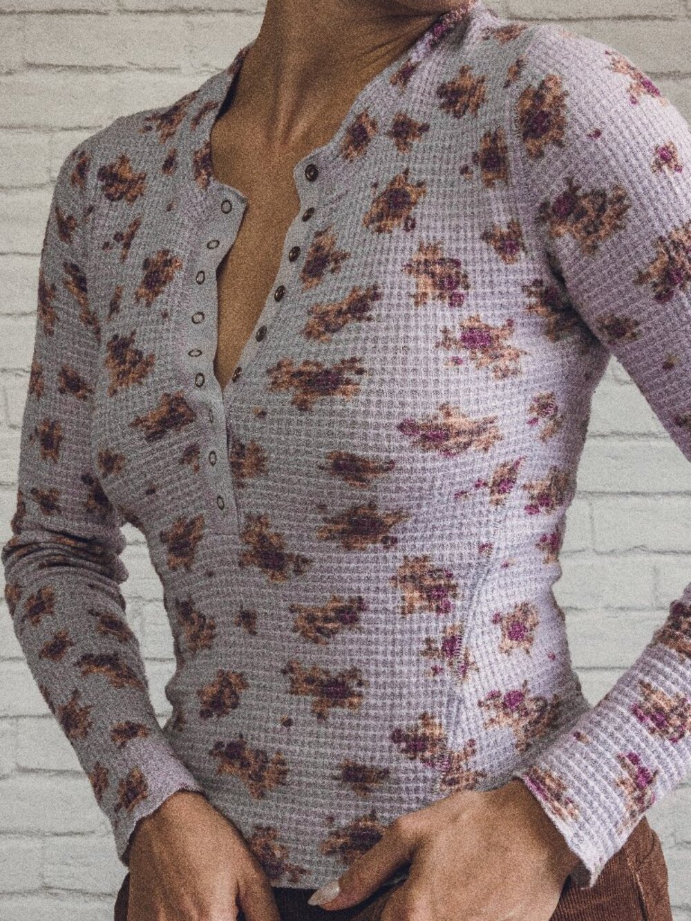 Free People "One Of The Girls Printed" Lavender Henley